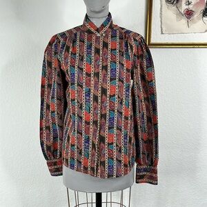 VTG Ship N Shore Floral Striped Button Down Blouse